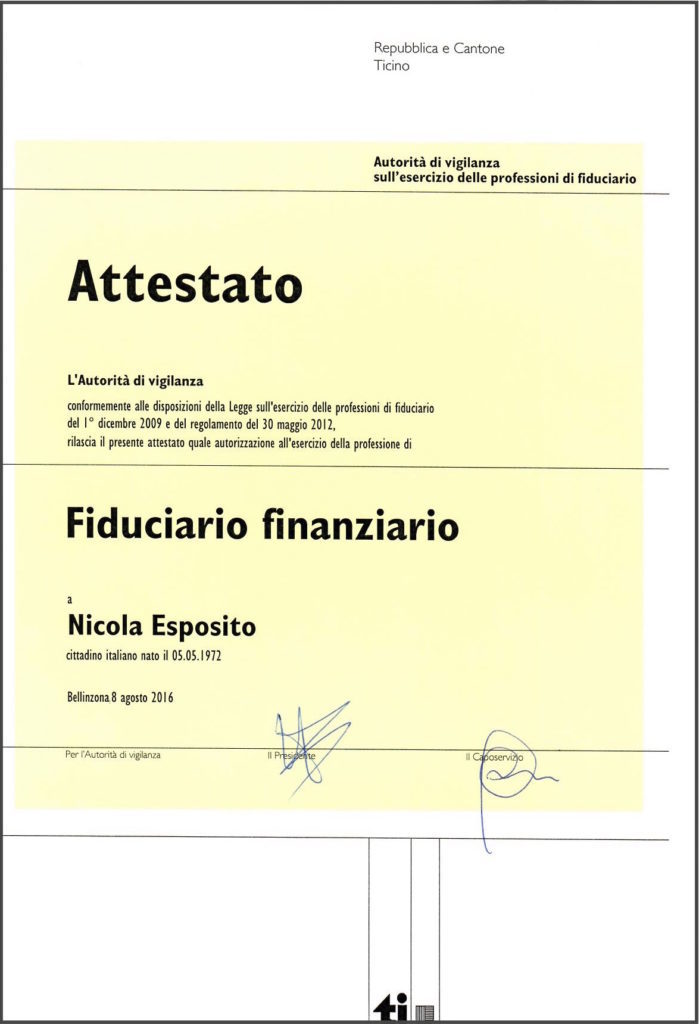 Nicola Esposito - Attestato di Fiduciario finanziario