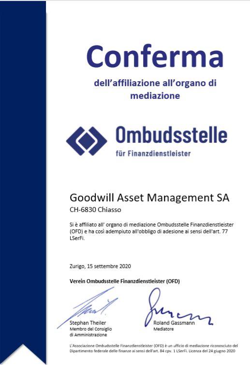 Conferma affiliazione Ombudsstelle Finanzdienstleister (ofd)