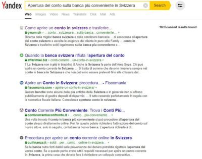 Apertura del conto sulla banca più conveniente in Svizzera Yandex - consulenti SEO