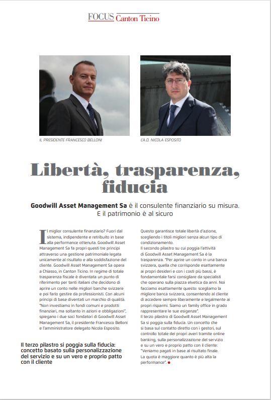 Il Sole 24 ORE intervista a Francesco Belloni e a Nicola Eposito su Stil’è “L’Arte di Vivere il Bello” Focus Canton Ticino Trasparenza e Fiducia